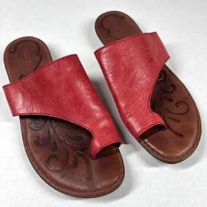 Geborene rote Leder-Riemensandalen bequeme Hindi-Slipper Damenschuhe 9M Sommer gebraucht, in einwandfreiem Zustand - Bild 1 von 7