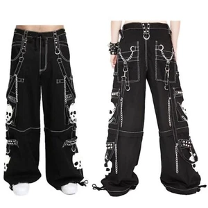 Pantalones góticos para hombre hilos reflectantes Pent negros punk hebilla cremalleras cadena pantalones - Imagen 1 de 2