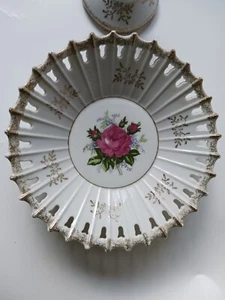 Vintage Reticulated Porcelain Roses Pedestal Dish From Japan - Picture 1 of 8