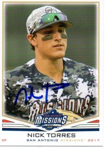 Nick Torres 2017 San Antonio Missions Signed Card - Picture 1 of 1