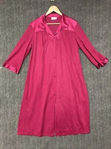 Vanity Fair Robe Womens Medium Pink Satin Button Front Midi House Coat Vintage - Picture 1 of 11