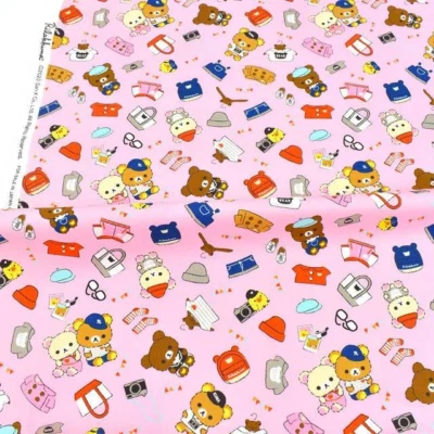 Tela de algodón Oxford rosa personaje Rilakkuma (por cuarto grueso u otra talla) Foto 1 de 2
