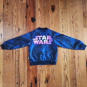 Disney Star Wars Satin Feel Youth Girls Blue Bomber Jacket Size 5/6 Space Galaxy - Picture 1 of 9