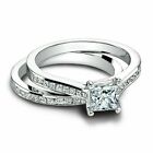 Engagement Ring Set 3.10Ct Princess Cut Simulated Diamond 14k White Gold Size 7