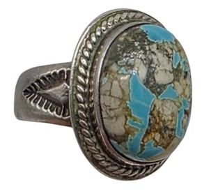 VINTAGE Sterling Silver / Turquoise Ladies Navajo Ring Size 4.75 - Picture 1 of 6