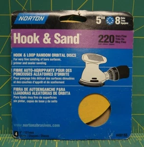 Norton Hook and Sand Orbital Discs 5" Diameter 8 Hole 220 Grit 49155, 4 Discs - Picture 1 of 6