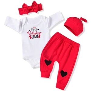 0-3 Months Newborn Infant Baby Boys Girls First Valentines Clothes Heart Long... - Picture 1 of 8