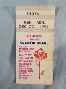 December 12-27-91 1991 GRATEFUL DEAD Ticket Stub Oakland Coliseum - Picture 1 of 2