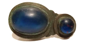 Ming-Qing Dynasty bronze belt plaque with blue glass cabochon - Picture 1 of 23