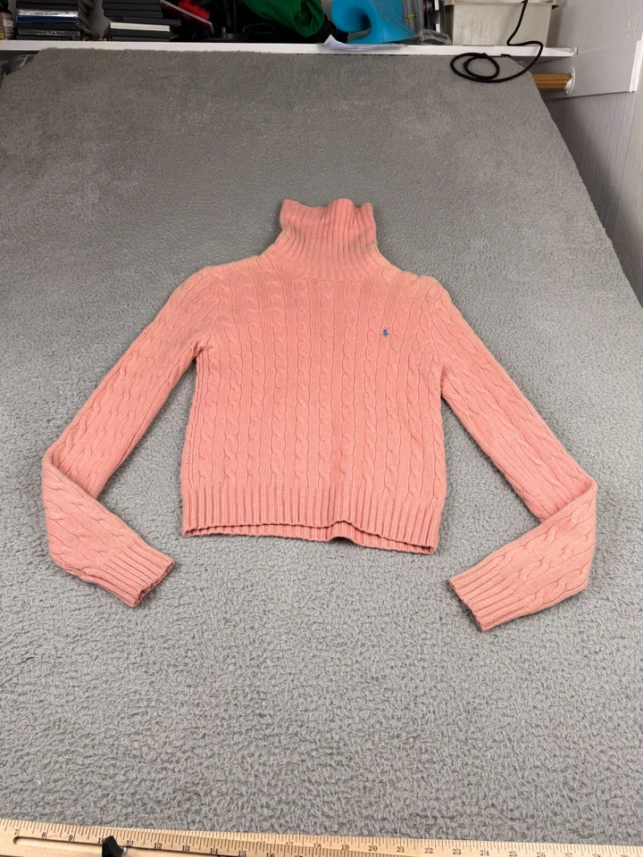 Suéter De Colección Ralph Lauren Para Mujer M Rosa Cachemira Lana Recortado Poni Cuello Alto Foto 1 de 4