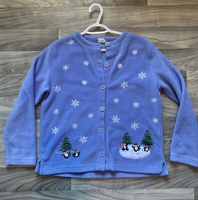 Кардиган Bon Worth свитер женский миниатюрный XS синий флисовый рождественский на пуговицах спереди - Изображение 1 из 4