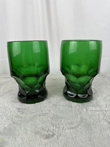 2 Vintage Emerald Green Georgian Honeycomb Glasses Mid Century 8 oz 4.25” - Picture 1 of 9