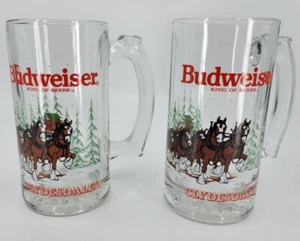 2 Budweiser Clydesdales Anheuser-Busch Beer Mugs 1989 Official Holiday Christmas - Picture 1 of 4