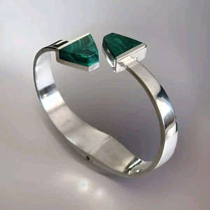Brazalete de malaquita de plata de ley 925 de México vintage para mujer - Imagen 1 de 8