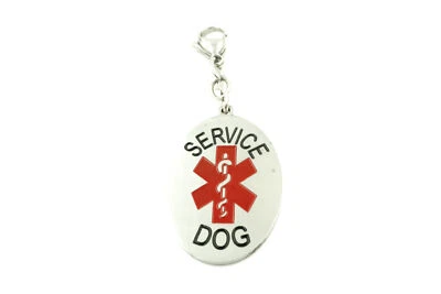 Service Dog Alert Oval Stainless Steel Pet ID Tag - Image 1 of 2