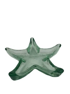 Green Starfish Blown Ecoglass Trinket Tray Nut Dish Thick Recycled Glass Vintage - Picture 1 of 4
