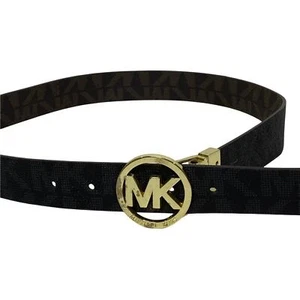 Cinturón para mujer Michael Kors 32 mm marrón reversible carrera dorado logotipo hebilla S/M - Imagen 1 de 3