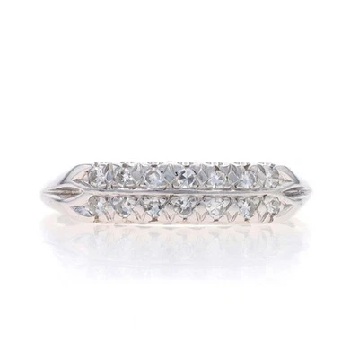 White Gold Diamond Art Deco Wedding Band - 14k Single Cut .18ctw - Image 1 of 4