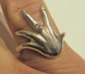 ANILLO DE MANO FUNKY PLATA ESTERLINA CON CRISTAL PEQUEÑO TALLA P - Imagen 1 de 2