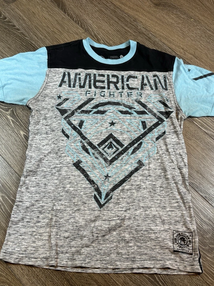 Camiseta American Fighter Para Hombre Pequeña Gris/Verde azulado/Negro Y2K MMA Fighter Doble Cara Foto 1 de 4
