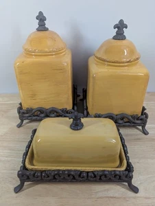 Artimino Tuscan Countryside Canister & Butter Dish - Set of 3 - Yellow   - Picture 1 of 14
