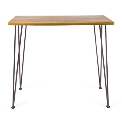 Noble House Bistro Table 36"x47"x18.25" Teak Brown Rectangular Metal Heavy Duty - Image 1 of 4