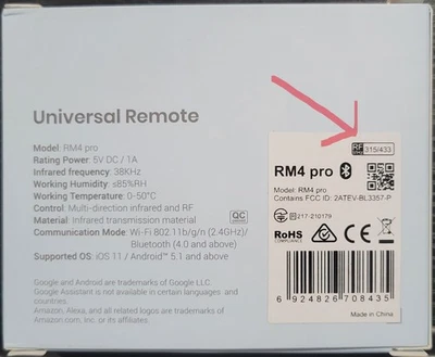 ДОСТАВКА ОТ ПРОДАВЦА ИЗ США 315/433 МГц Wi-Fi/ИК/RF пульт дистанционного управления Broadlink RM4 Pro - Изображение 1 из 2