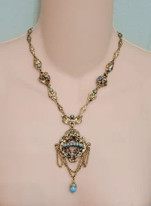 Sweet Romance N1175 Vintage French Regency Turquoise Necklace ~ 21" - Picture 1 of 7