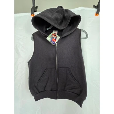 Vintage Hanes Boys Medium M 8 10 Black Full Zip Hoodie Vest Fleece Hooded Pocket - Image 1 of 4