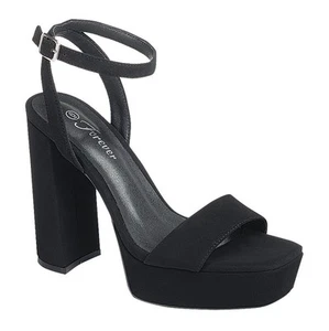 Black Nubuck Platform Chunky Heels with ankle Strap - Picture 1 of 6