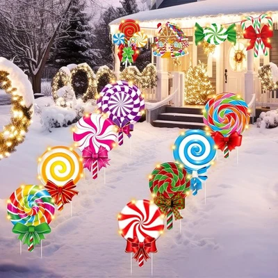 Blosssound 12 Pcs Lighted Christmas Candy Garden Signs with Stakes Multicolor  - Image 1 of 4
