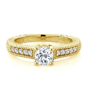 18K Yellow Gold Plated Silver White Topaz and White Created Sapphire Ring (0.75 - Picture 1 of 2