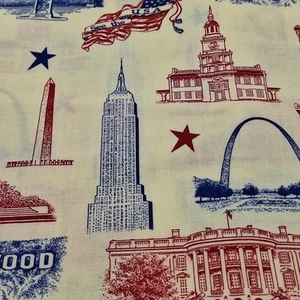 See the USA Fabric 2 yds D#12006 USA Landmarks Red White Blue 44 inches - Picture 1 of 7