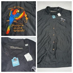 Roundtree & Yorke Herren Hemd L Papagei Stickerei Polly’s Gone Wild schwarz - Bild 1 von 11