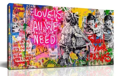 Arte de pared Banksy - Arte de pared en lienzo de graffiti - Decoración de pared abstracta para vivir R... Foto 1 de 4