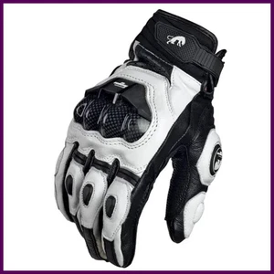 Motorcycle Gloves Black Racing Genuine Leather Motorbike White Road Riding Team - Foto 1 di 26