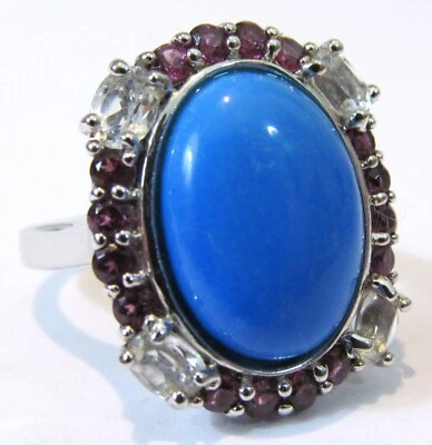 Anillo GEM INSIDER plata esterlina ceruleita, granate rodolita, topacio blanco talla 5 Foto 1 de 4