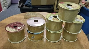 Lot Of 8 Rolls Of Gold Ribbon Wire Edge Glitter Flomo Various Sizes - Picture 1 of 6