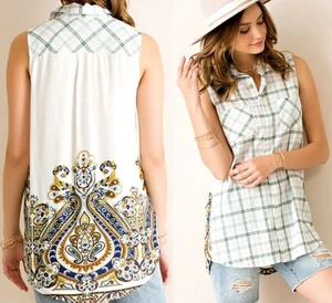 Entro Top Size S M L Bohemian Cottage Persian Plaid Tunic Anthropologie Womens - Picture 1 of 5