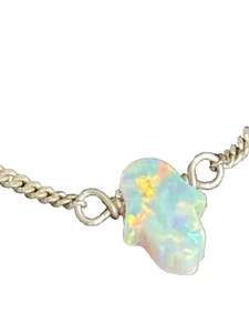Vintage White Opal Hamsa Choker Necklace Sterling & Fatima Hand White Opal Hamsa - Picture 1 of 7