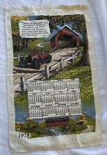 Vtg Marge French Linen Tea Towel 1978 Calendar Covered Bridge Antique Car Horse