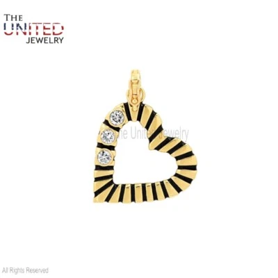 Ciondolo cuore diamante smalto nero argento sterling 925 fatto a mano gioiello - Immagine 1 di 2