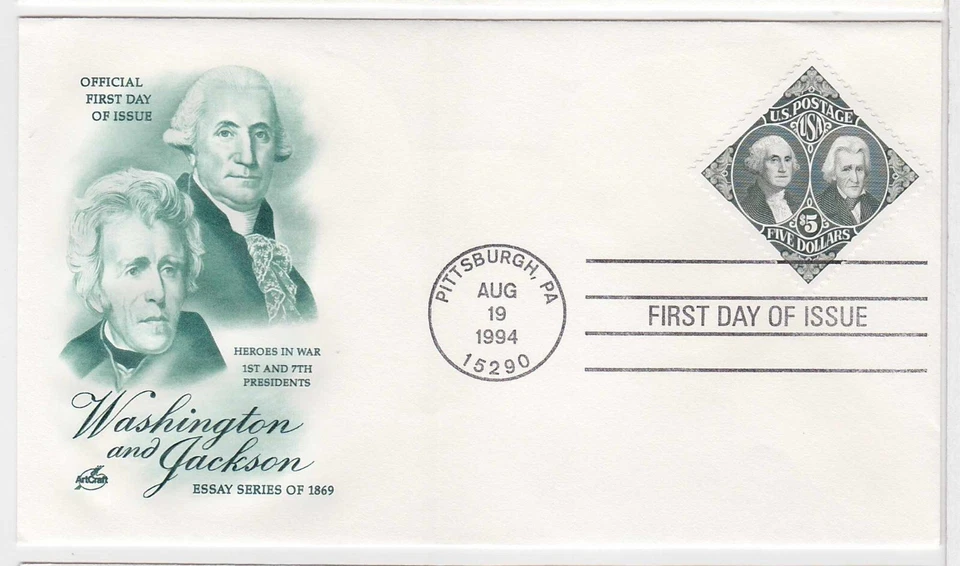 TurtlesTradingPost- Washington & Jackson $5- 1994- #2572- FDC Artcraft Cachet - Image 1 of 1