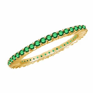 Round Green Emerald 10K Yellow Solid Gold Engagement Eternity Band Sz-9 - Picture 1 of 1