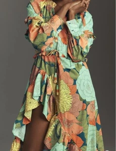 Farm Rio Long Sleeve Floral Midi Dress Anthropologie Breezy Size XL Petite NWT - Picture 1 of 4