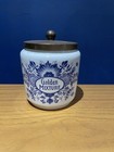 vintage ceramic tobacco jar Golden Mixture Metal Lid