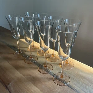 Eight 8 Vintage Luminarc Cristal D'Arques Pink Stem Tulip Champagne Flutes Glass - Picture 1 of 4