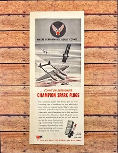 Champion Spark Plugs P-38 Lightning Fighter WWII Vintage Print Ad 1944 - Picture 1 of 5