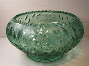 Large Fenton Aquamarine Large Cupped Flowers & Tiny Beads Decorated Glass Bowl - Picture 1 of 4