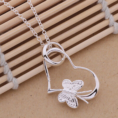 925 New Silver Beautiful Cute Women HEART Flower Necklace Charm Jewelry P090 • 1.88€